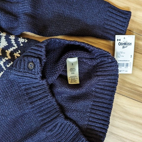 NWT Oshkosh B'gosh Girls Knit Sweater Navy Blue Fair Isle Cardigan L/S T… - Picture 3 of 3